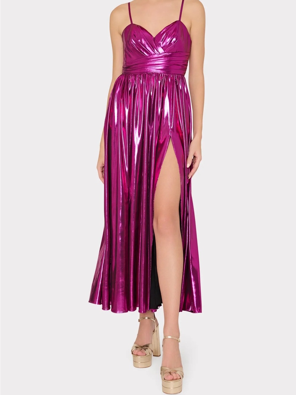 Milly Molly Shannon Metallic Fuchsia Spaghetti-Strap Maxi Dress 4 - Picture 2 of 6